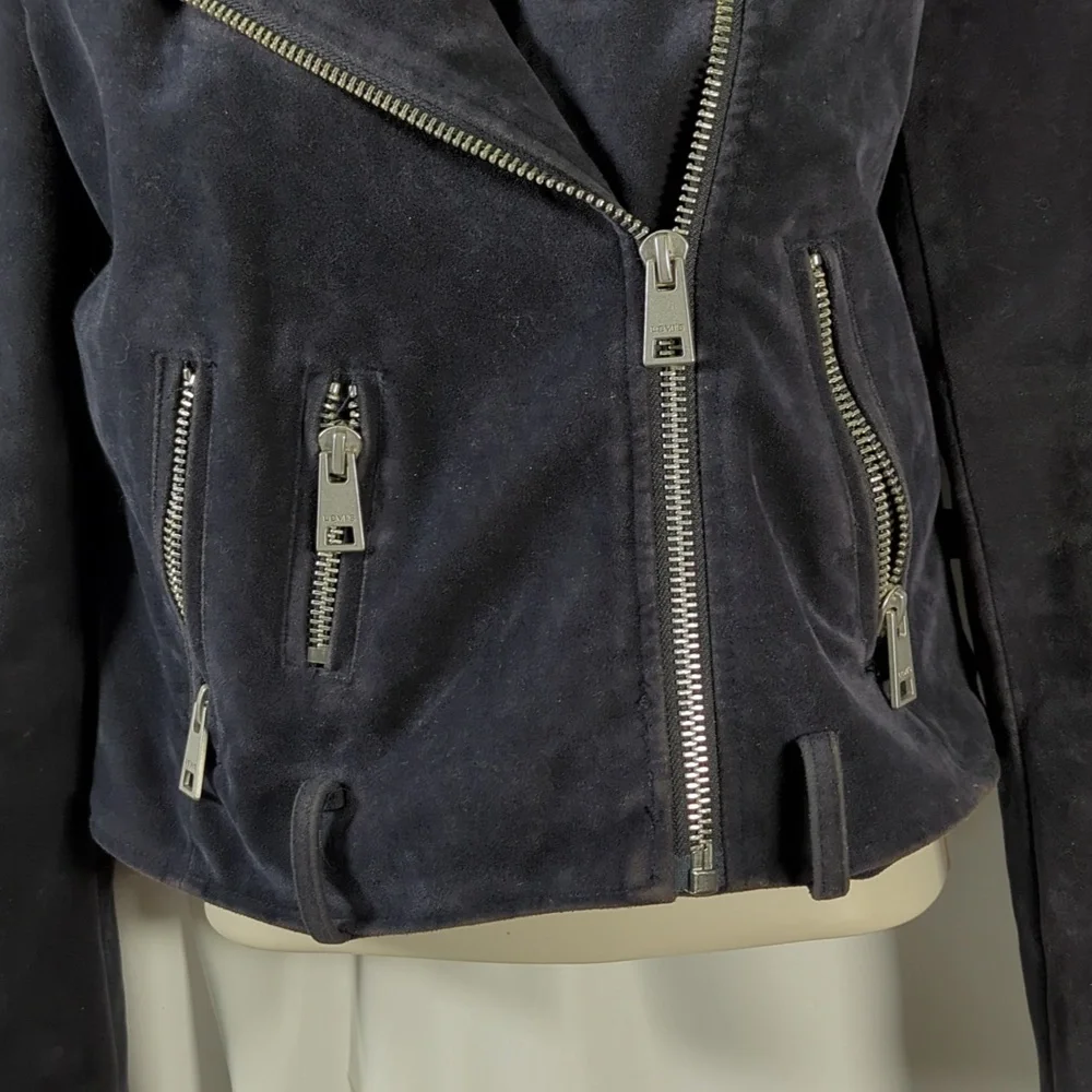 Levi's black Suede cropped Moto jacket size XS - Picture 3 of 11